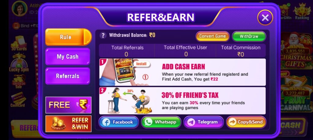 refer and earn money from rummy paisa apk